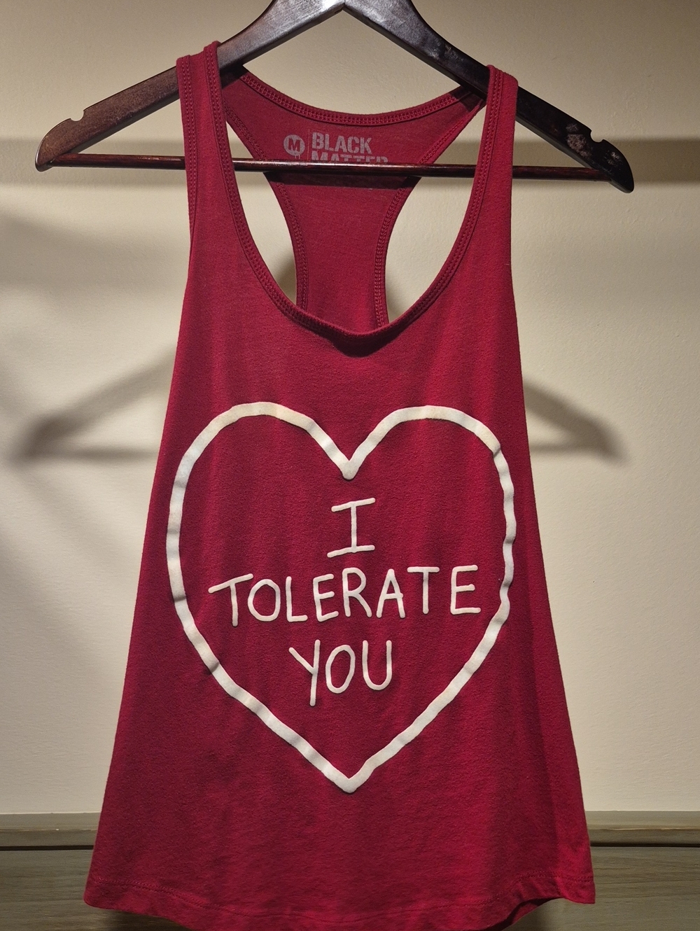 Women's Burgundy Racerback Tank with White Heart Graphic
